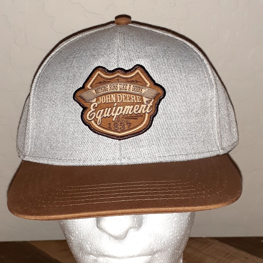 Brand New John Deere Grey Hat Brown Bill - Snapback